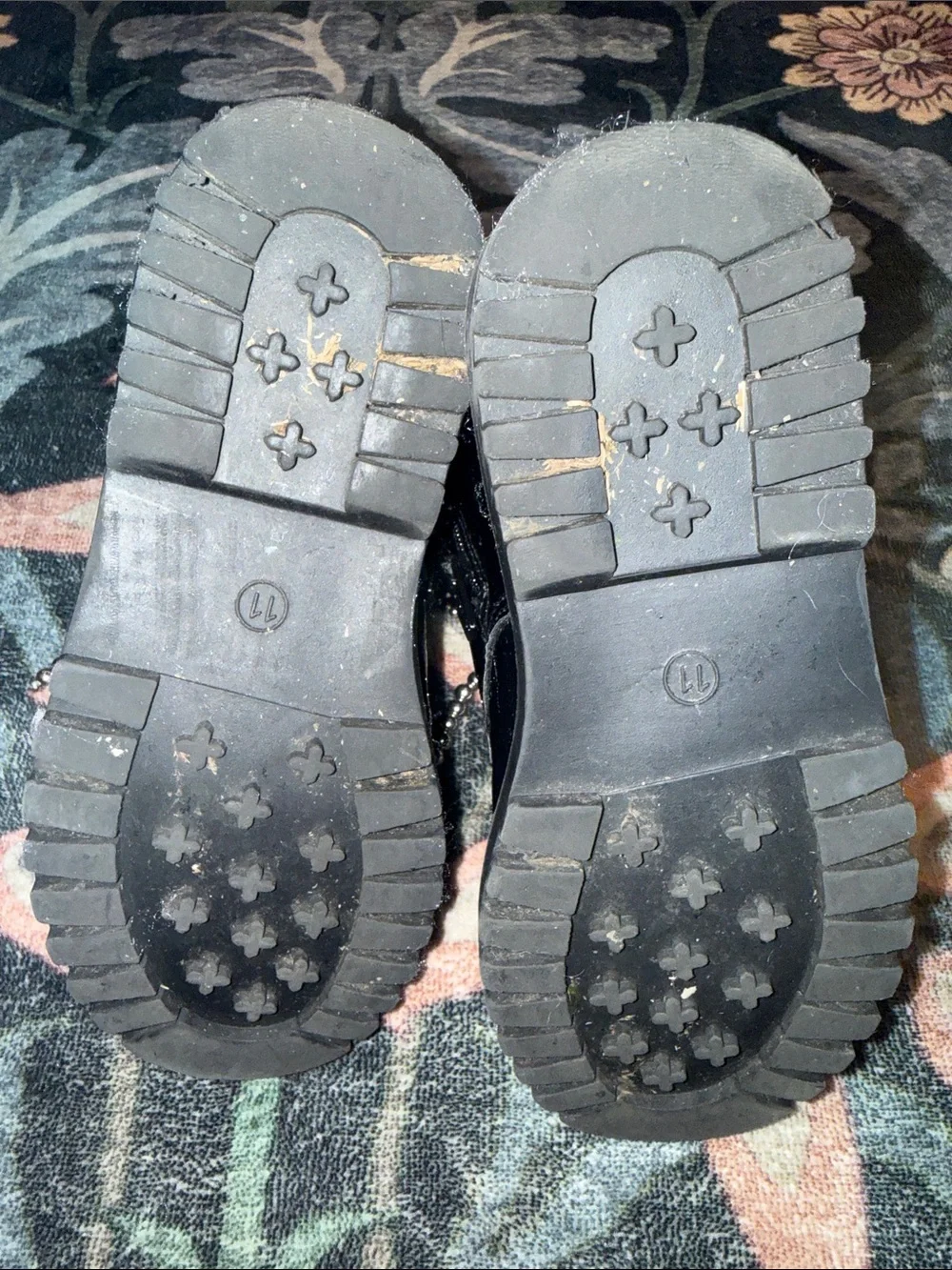 GAP Black Patent Kids Combat Boots with Silver Bead Tassels